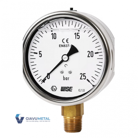 Đồng hồ áp suất (dầu) WISE P259 (vỏ inox chân đồng)