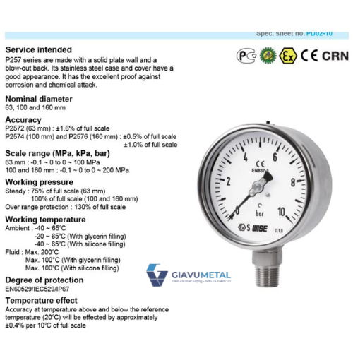 Đồng hồ áp suất Solid Front P257