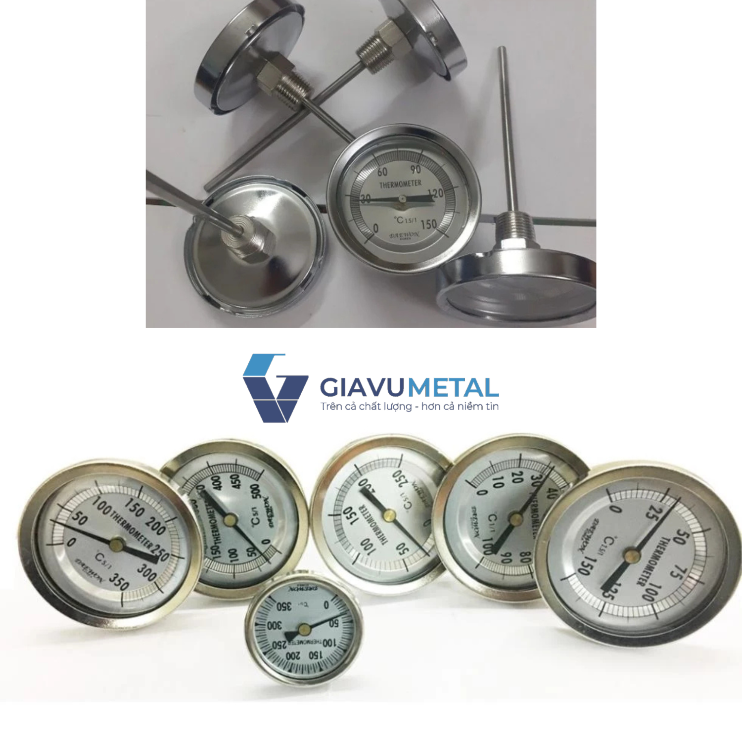 Đồng hồ nhiệt độ vỏ thép mạ crom que dò inox Daewon