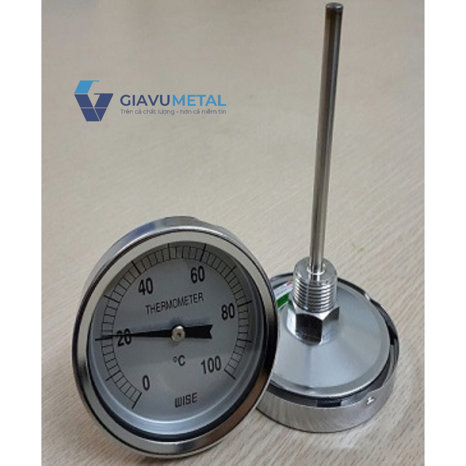 Đồng hồ nhiệt độ Wise T114 (vỏ thép mạ crom, que dò inox)