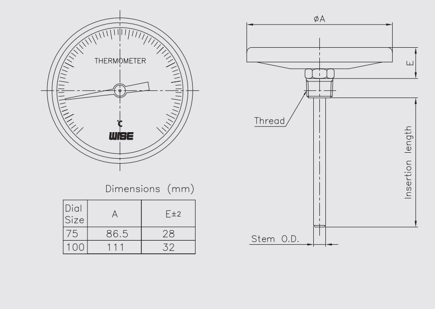 kich thuoc dong ho nhiet wise T114
