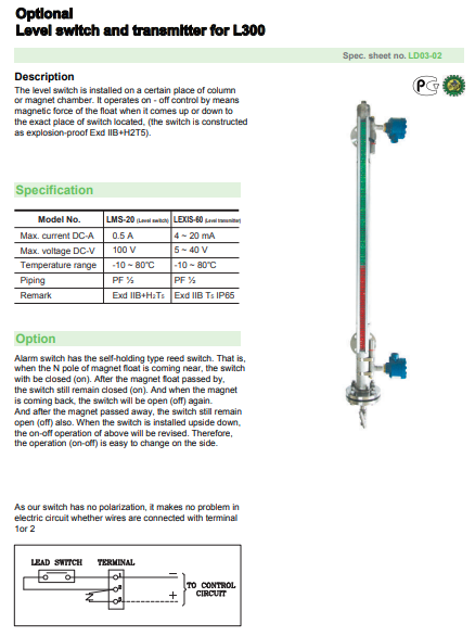 Optional Công tắc và cảm biến mức cho L300