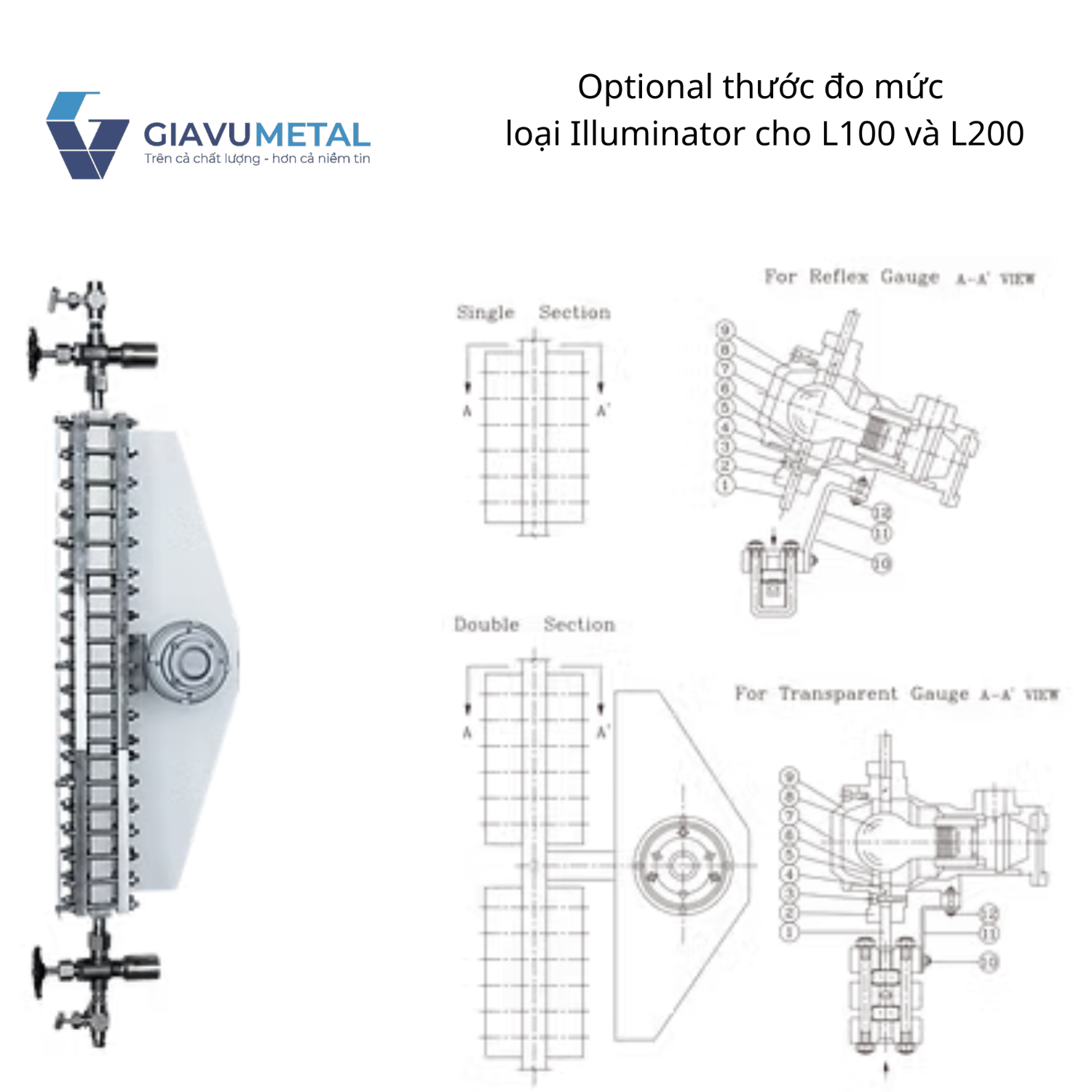 Optional thước đo mức loại Illuminator cho L100 và L200