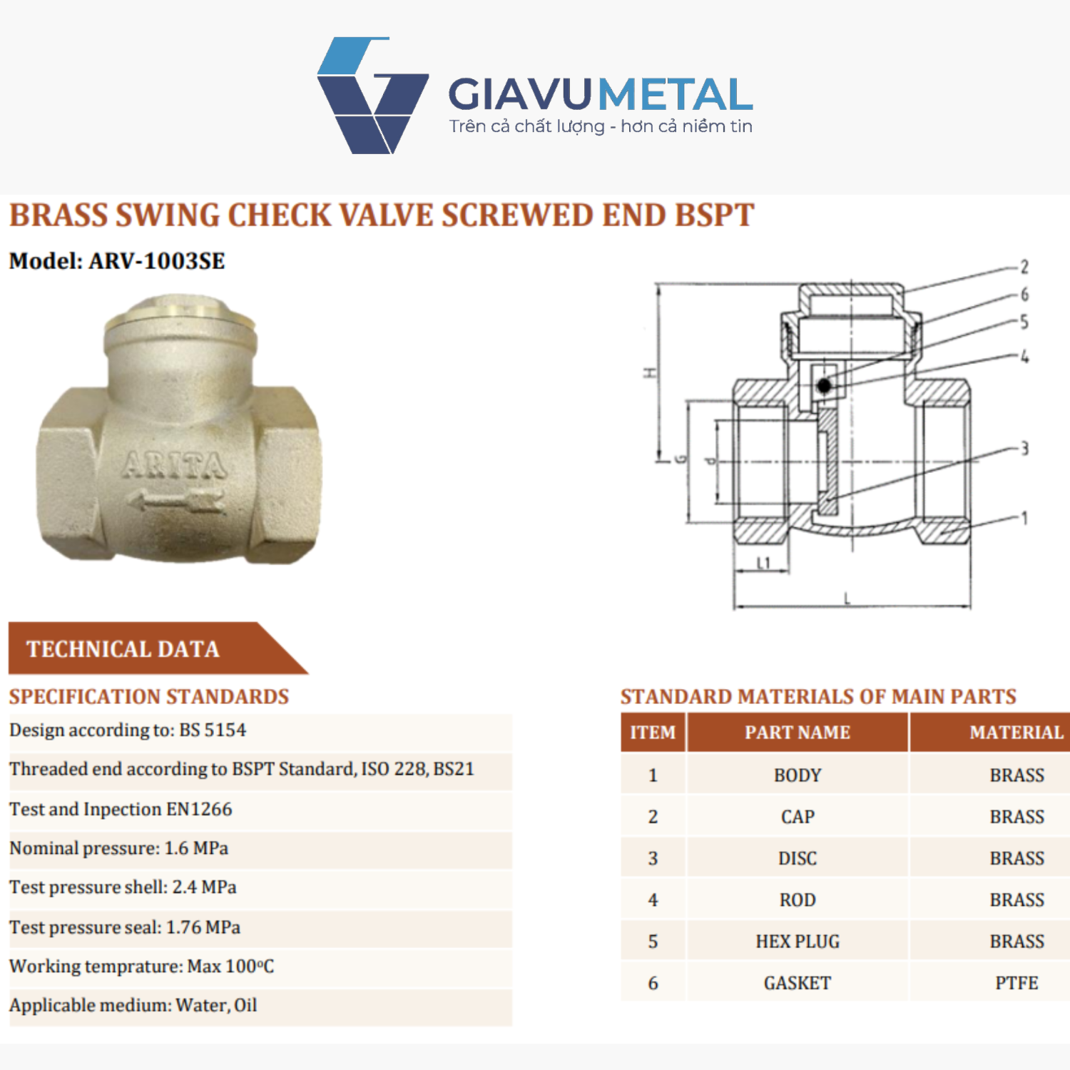 Van 1 chieu dong la lat ARITA BRSC S 125