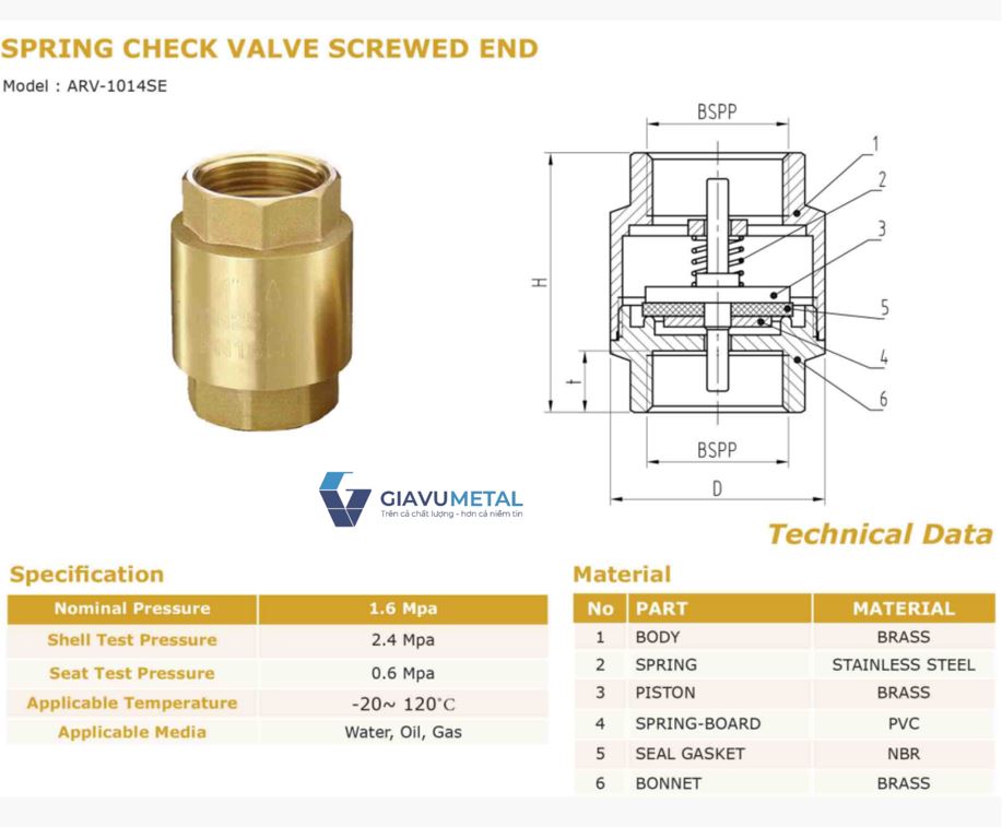 Van 1 chieu dong lo xo ARITA ARV 1014SE