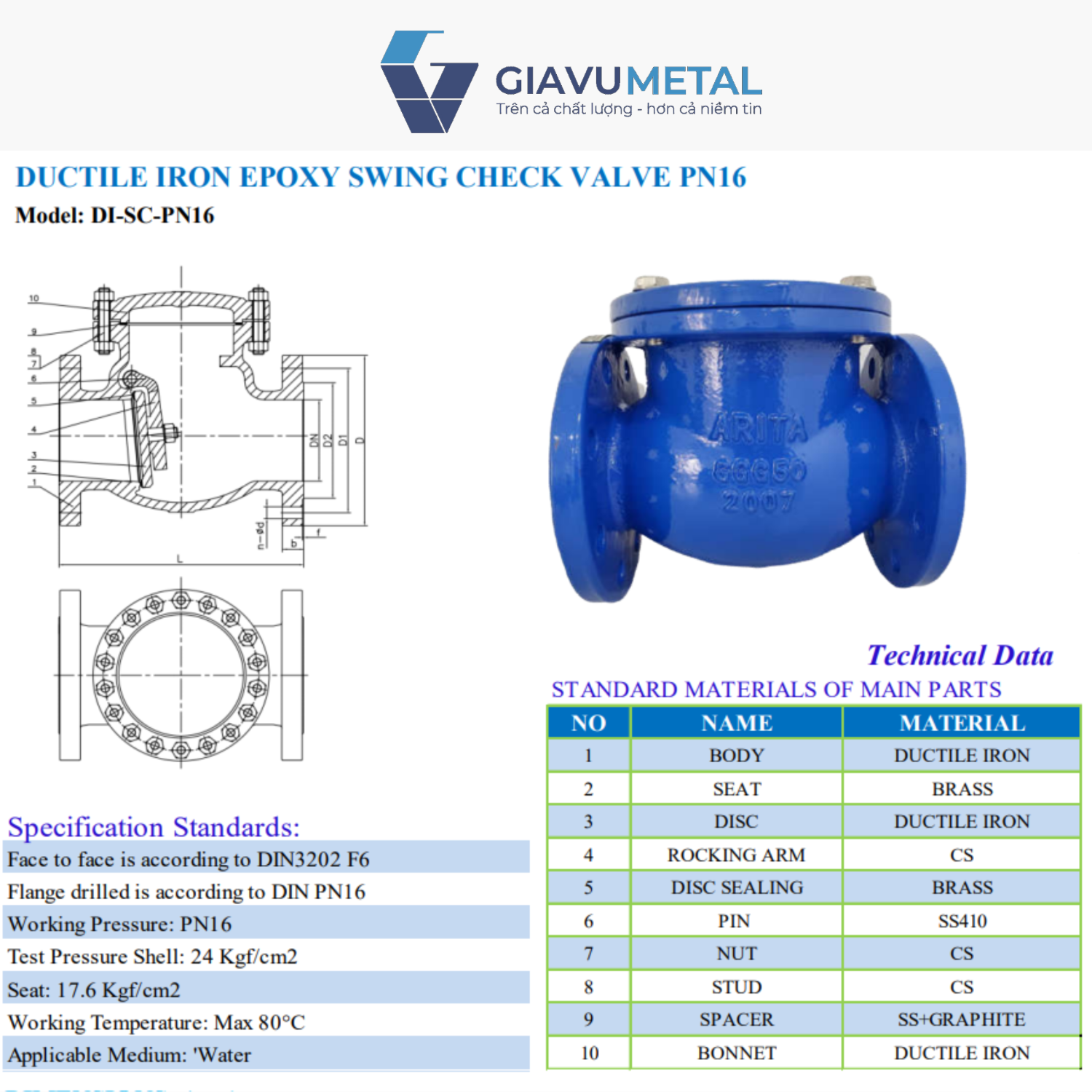 Van 1 chieu la lat Arita DI SC PN16