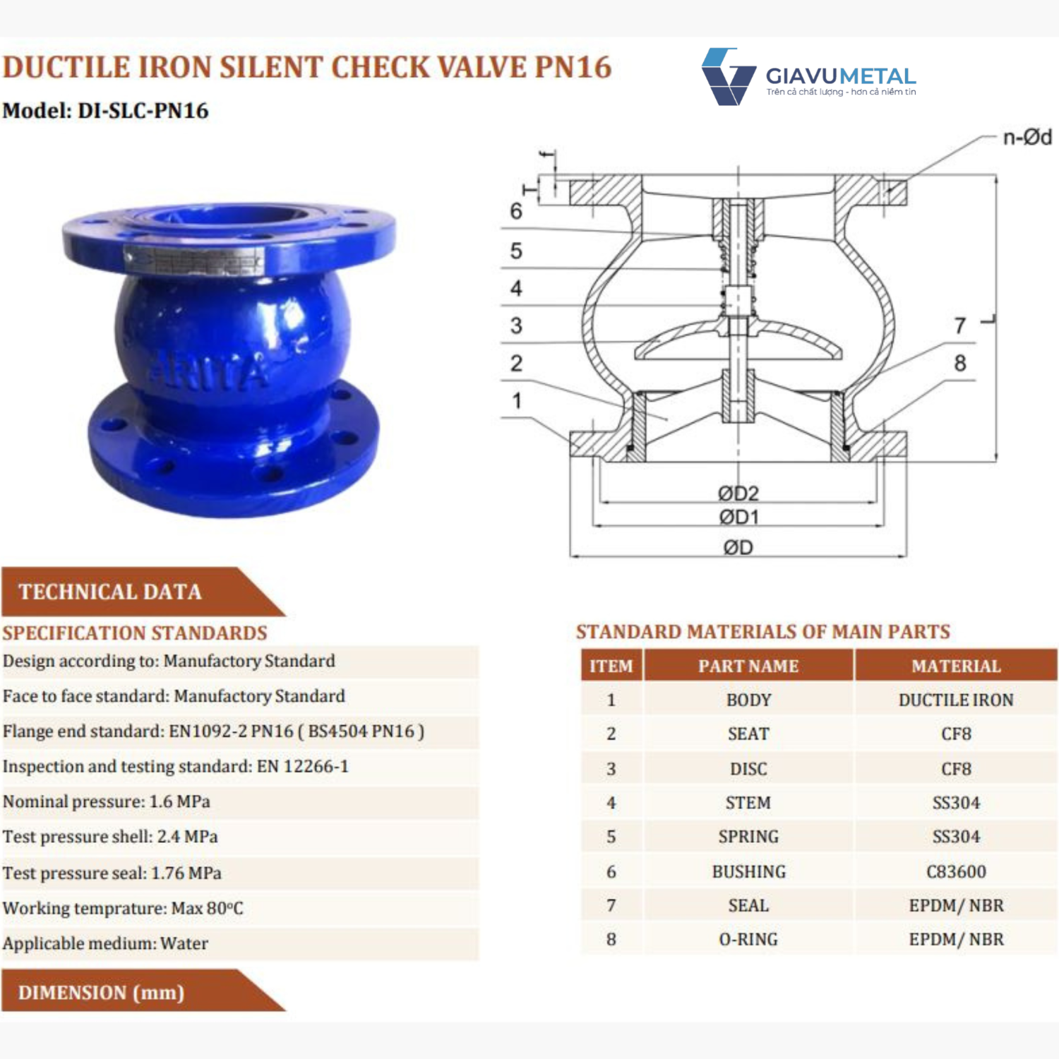 Van 1 chieu la lat ARITA DI SLC PN16 1