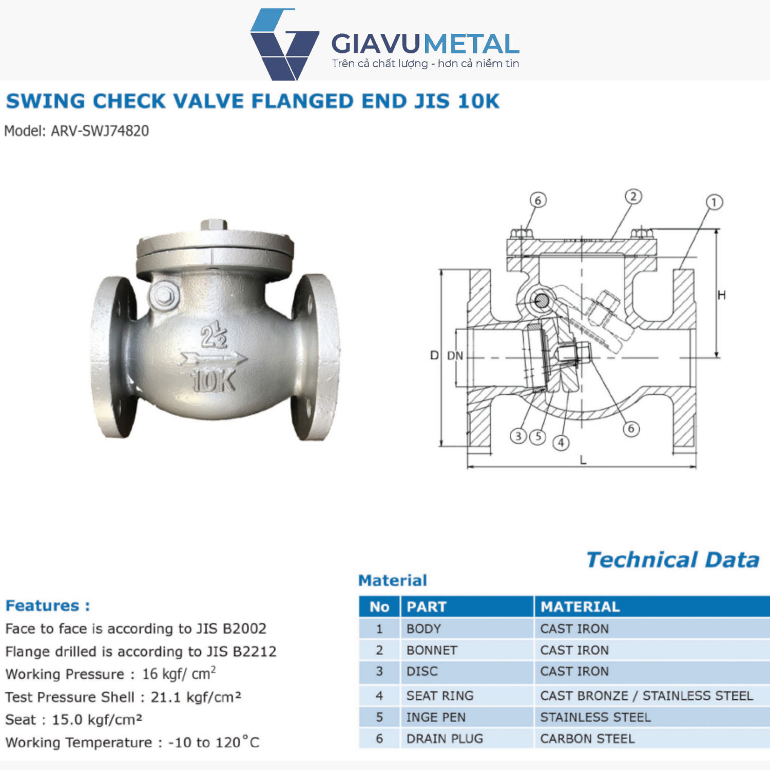 Van 1 chieu la lat JIS10K ARITA ARV SWJ74820