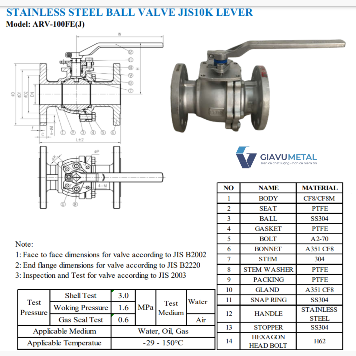 Van bi tay gat 2 manh inox Arita ARV 100FEJ