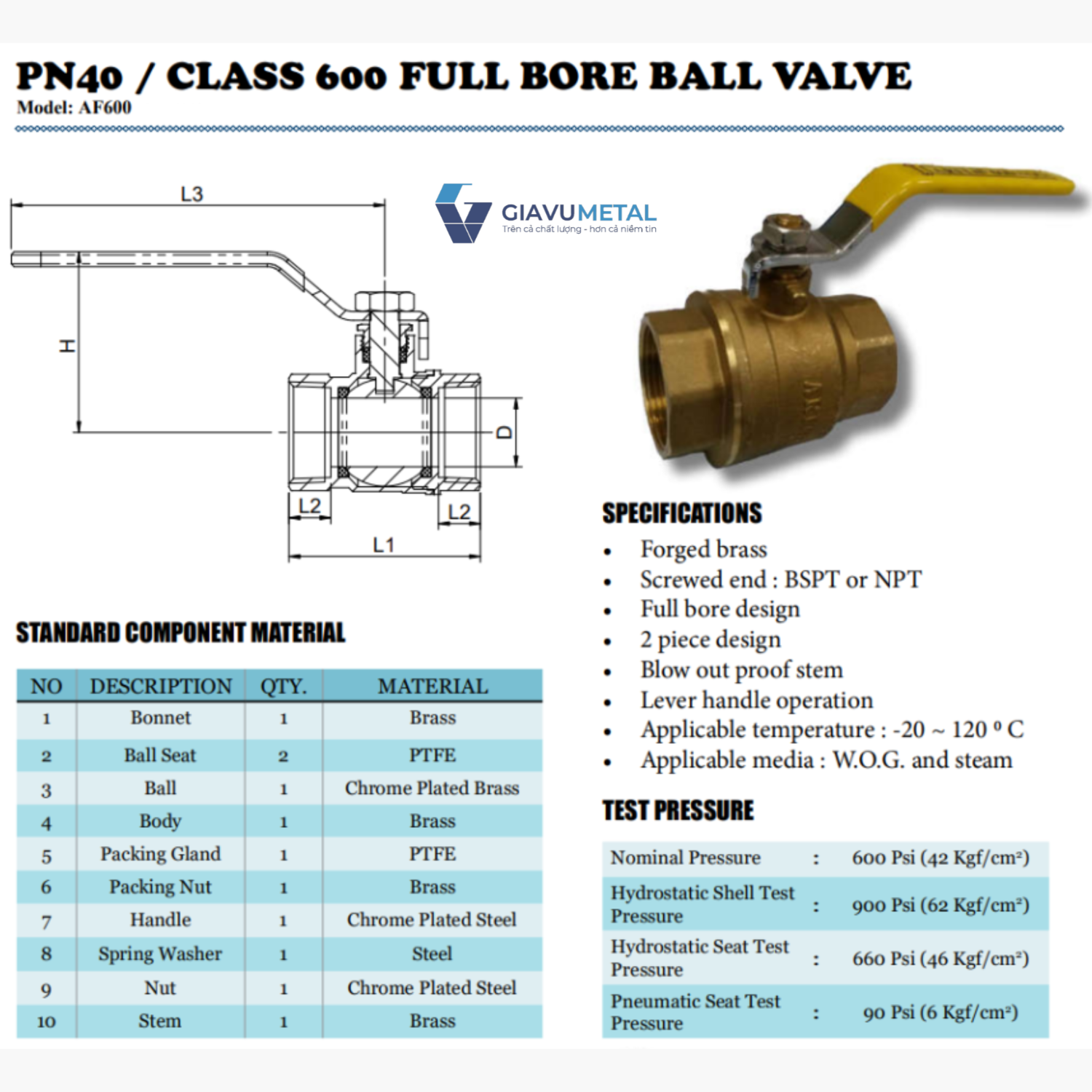 Van bi tay gat dong Brass Arita AF600