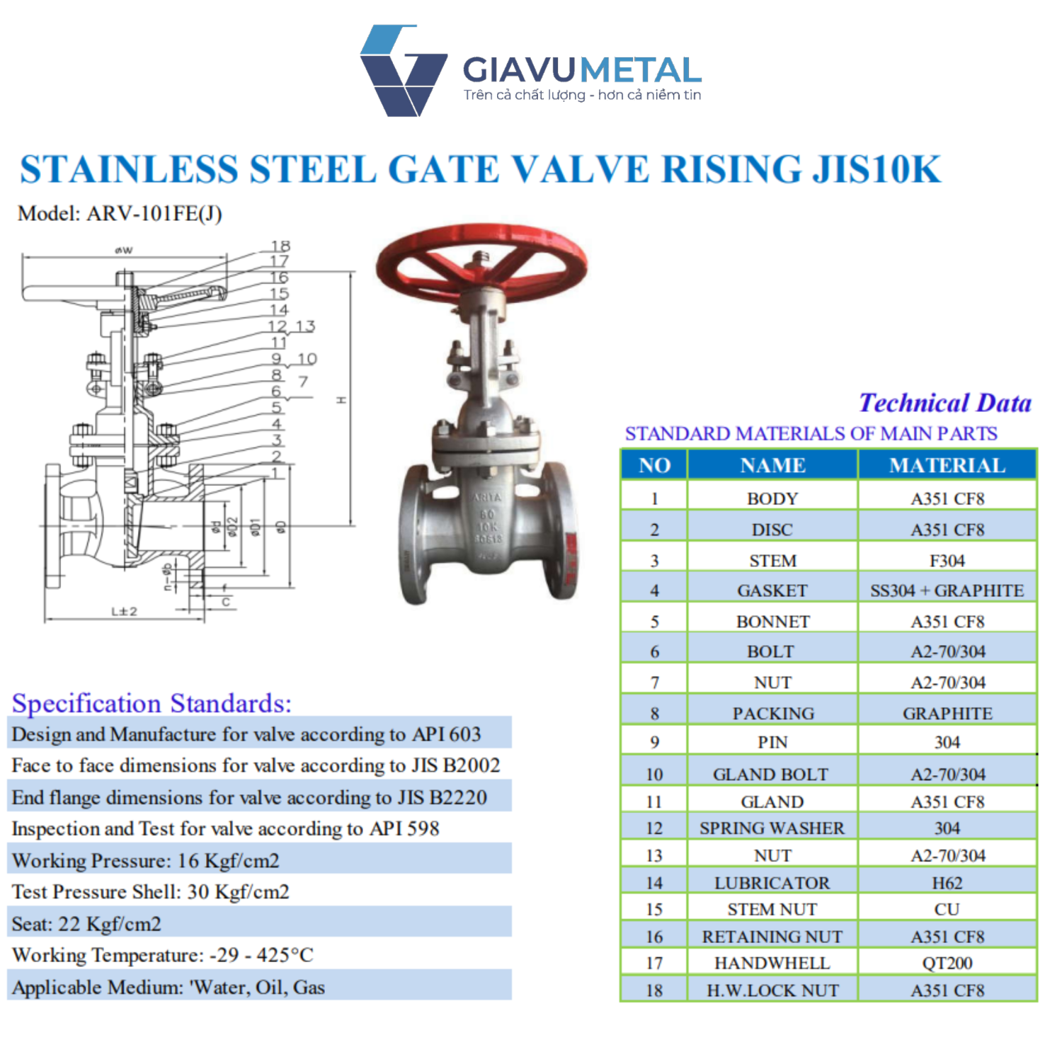 Van cong ty noi inox SS304 Arita ARV 101FEJ