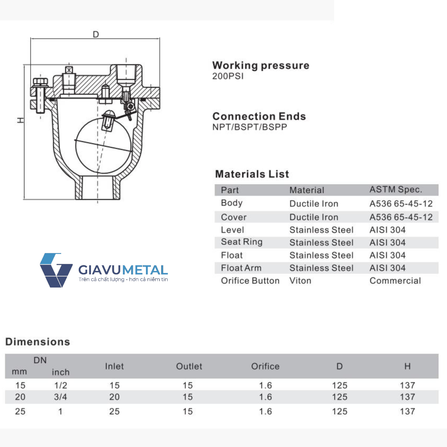 Van xa khi gang Arita ARV 811SE